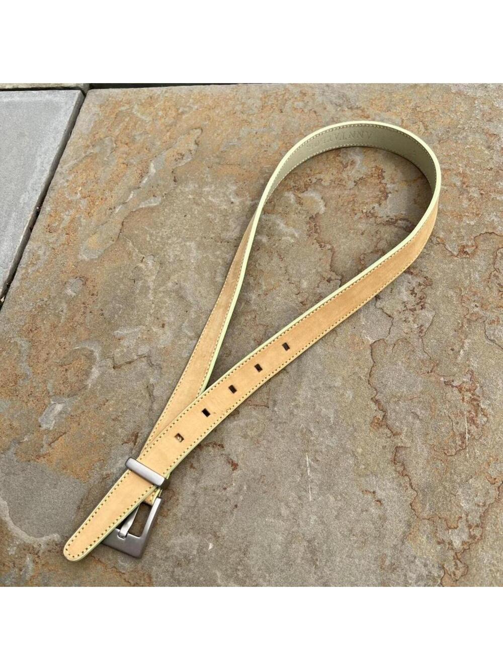 Vintage 90s Italian Leather Tan/Pale Green Stitch+Edge Belt
